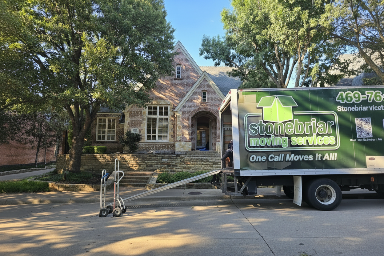 Stonebriar Moving crew handling an internal condo move in a Dallas luxury high-rise