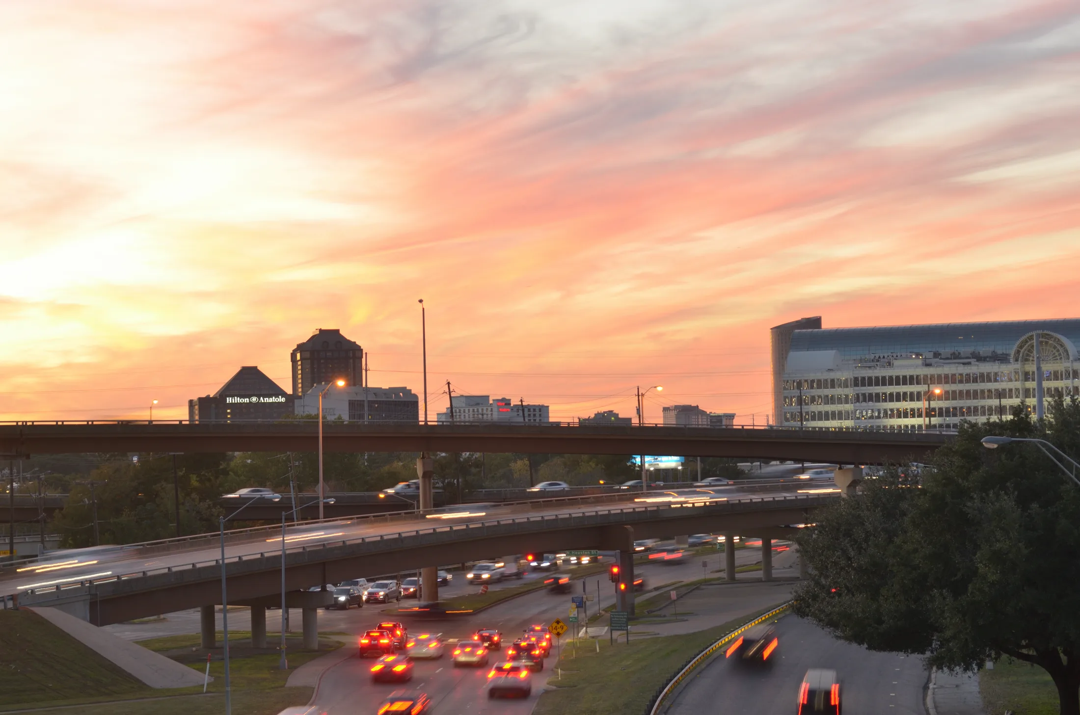 Katy Trail pedestrian bridge in Dallas at sunset