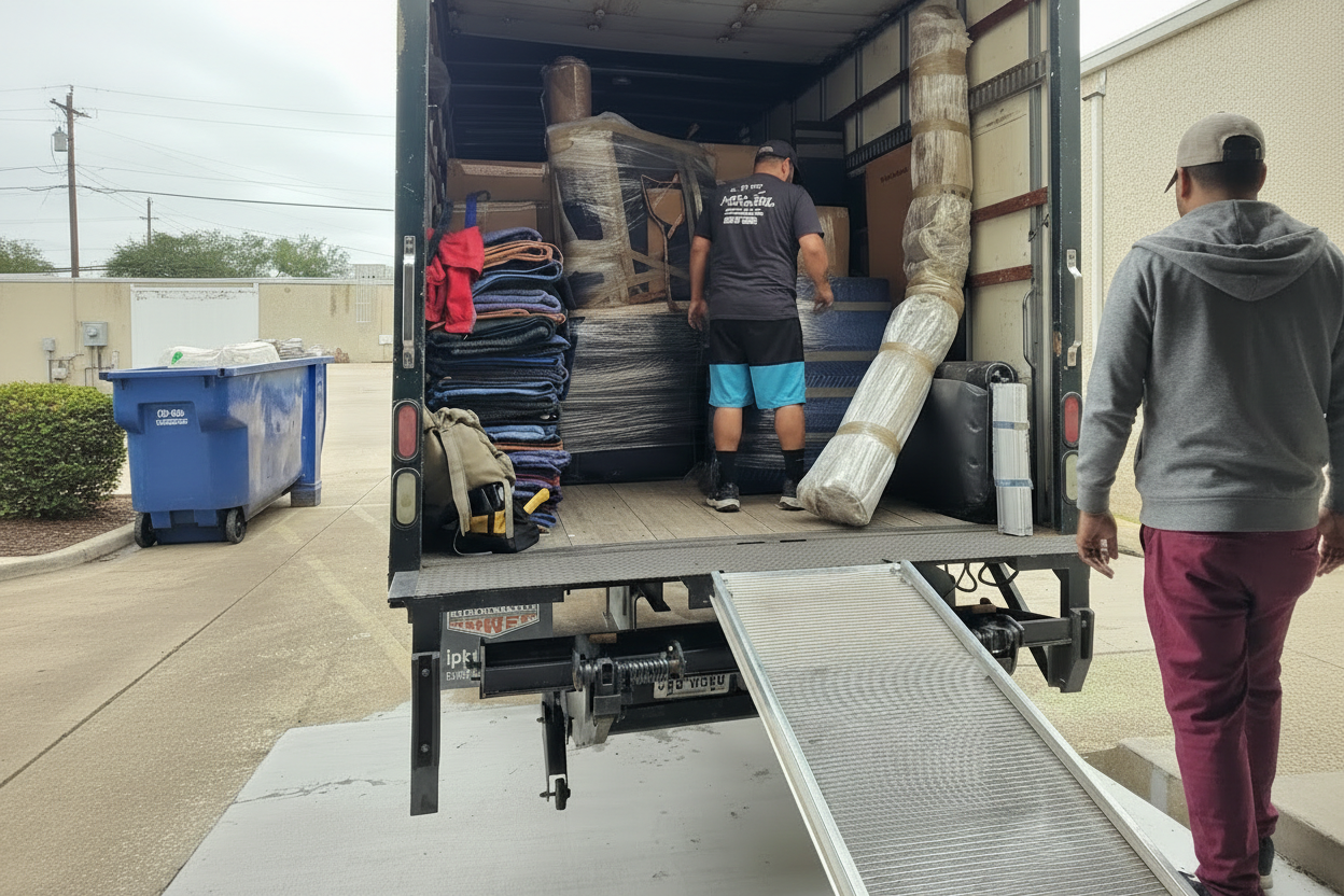 Stonebriar Moving crew loading a truck near Turtle Creek, Dallas
