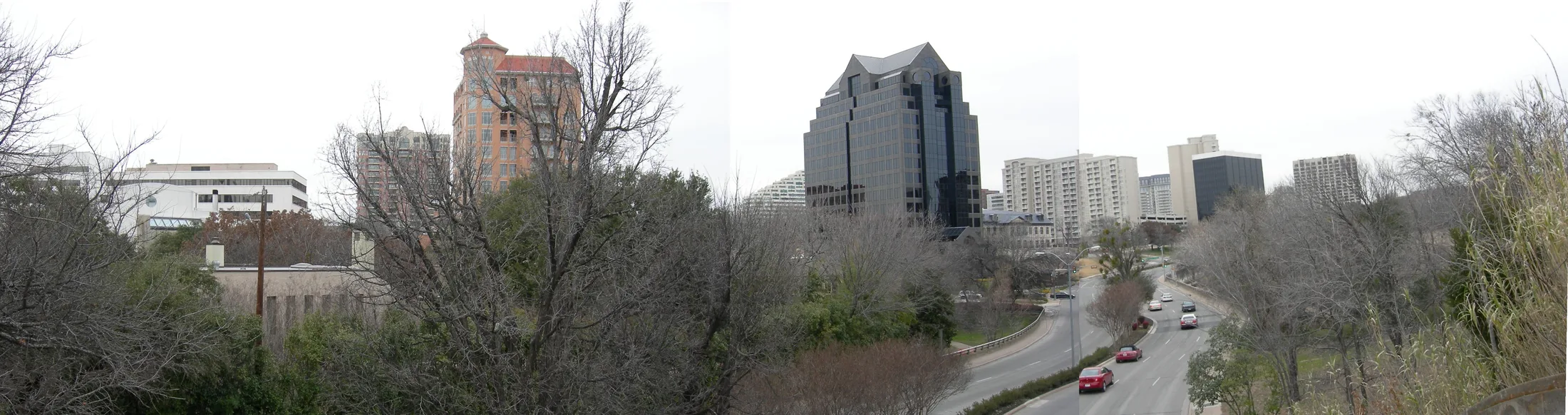Panoramic view of Turtle Creek in Dallas from the Katy Trail