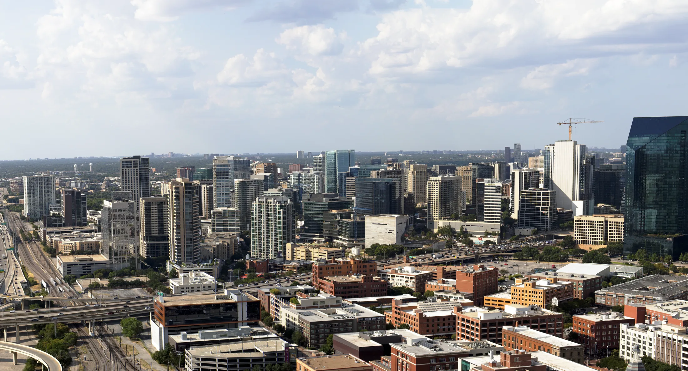 Uptown Dallas skyline viewed from Reunion Tower in August 2026